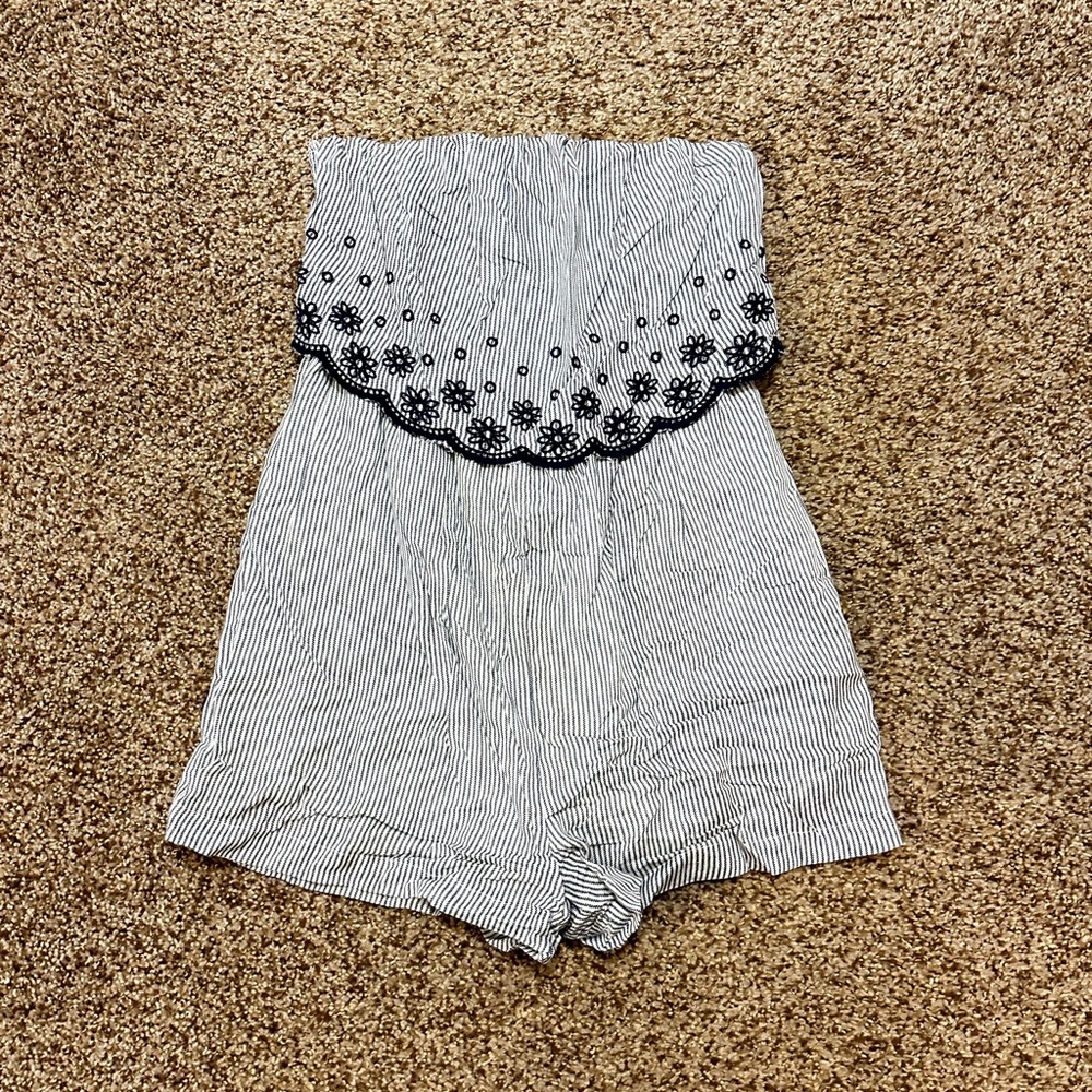 Jessica Simpson Blue and White Striped Romper